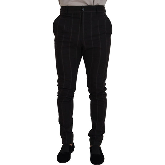 Dolce & Gabbana Elegant Black Striped Chino Pants black-wool-chino-formal-men-pants