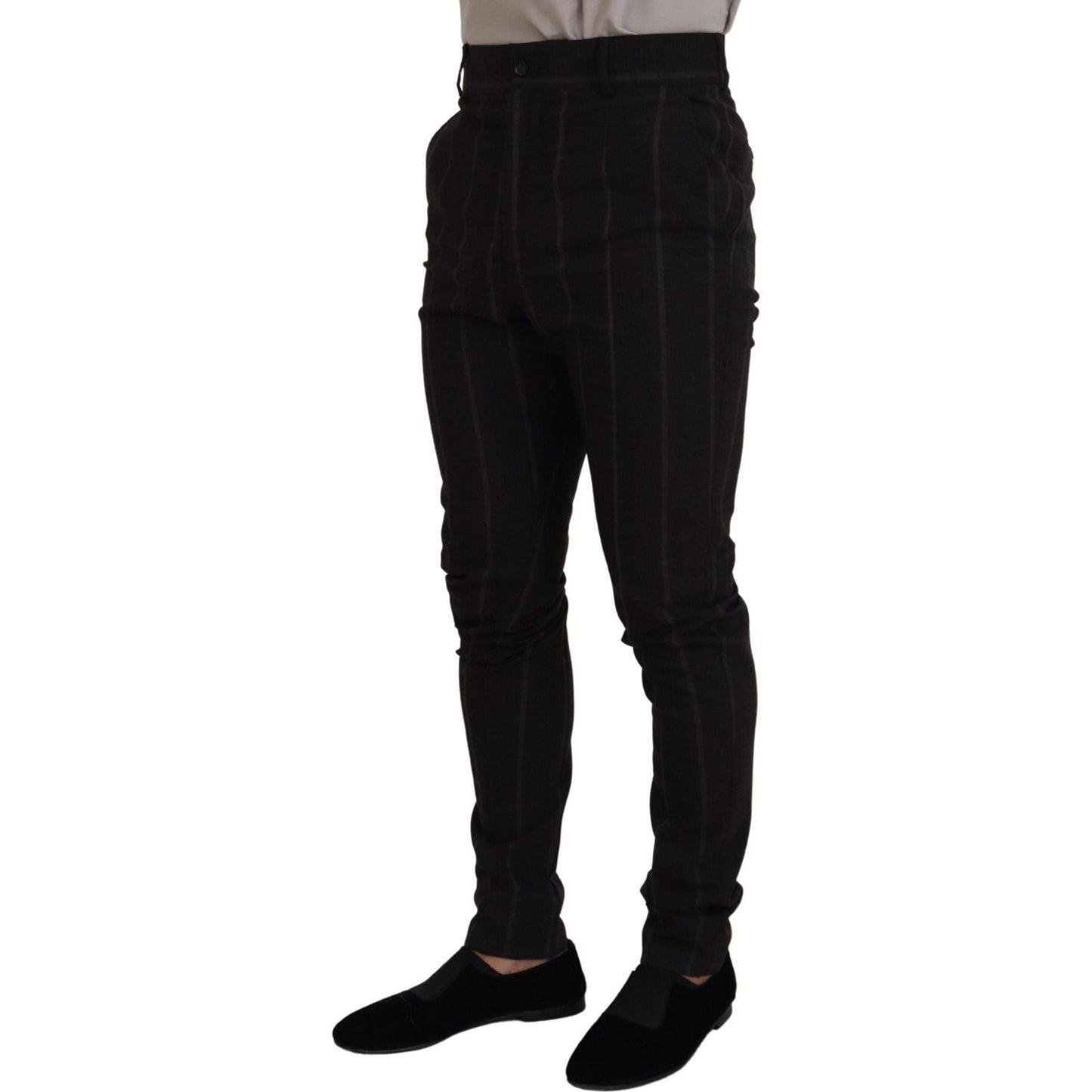 Dolce & Gabbana Elegant Black Striped Chino Pants black-wool-chino-formal-men-pants