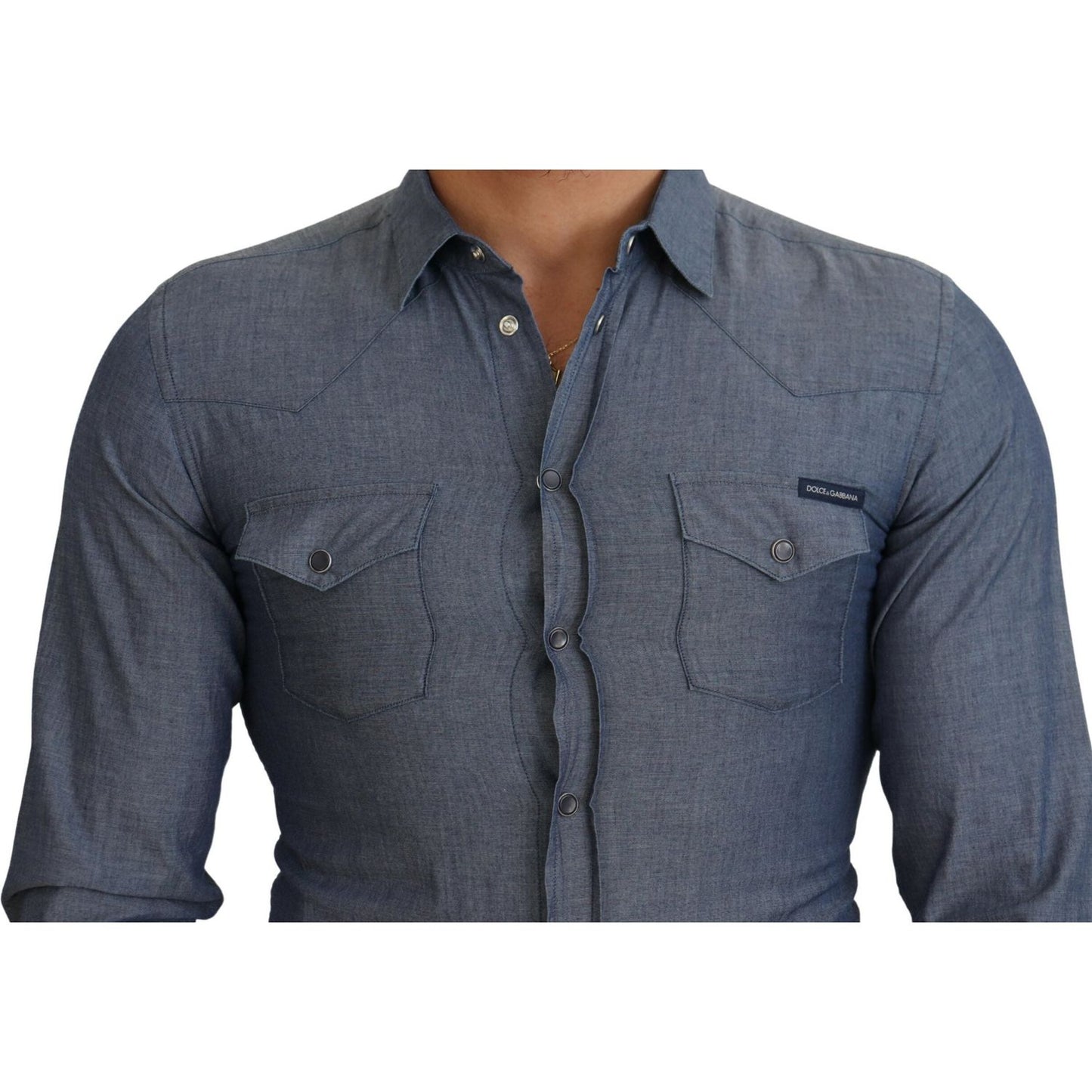 Dolce & Gabbana Elegant Casual Blue Cotton Shirt blue-cotton-collared-long-sleeve-casual-shirt