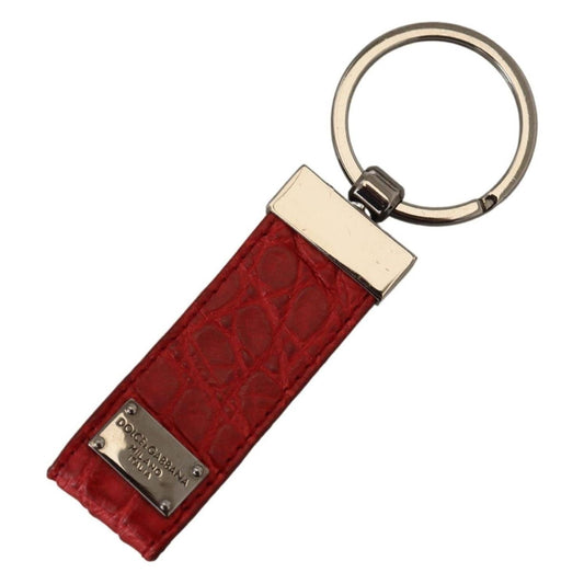Dolce & Gabbana Chic Red Leather Keychain & Charm Accessory red-leather-logo-plaque-silver-brass-keychain IMG_4449-e16321f7-379.jpg
