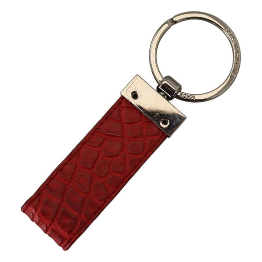 Dolce & Gabbana Chic Red Leather Keychain & Charm Accessory red-leather-logo-plaque-silver-brass-keychain