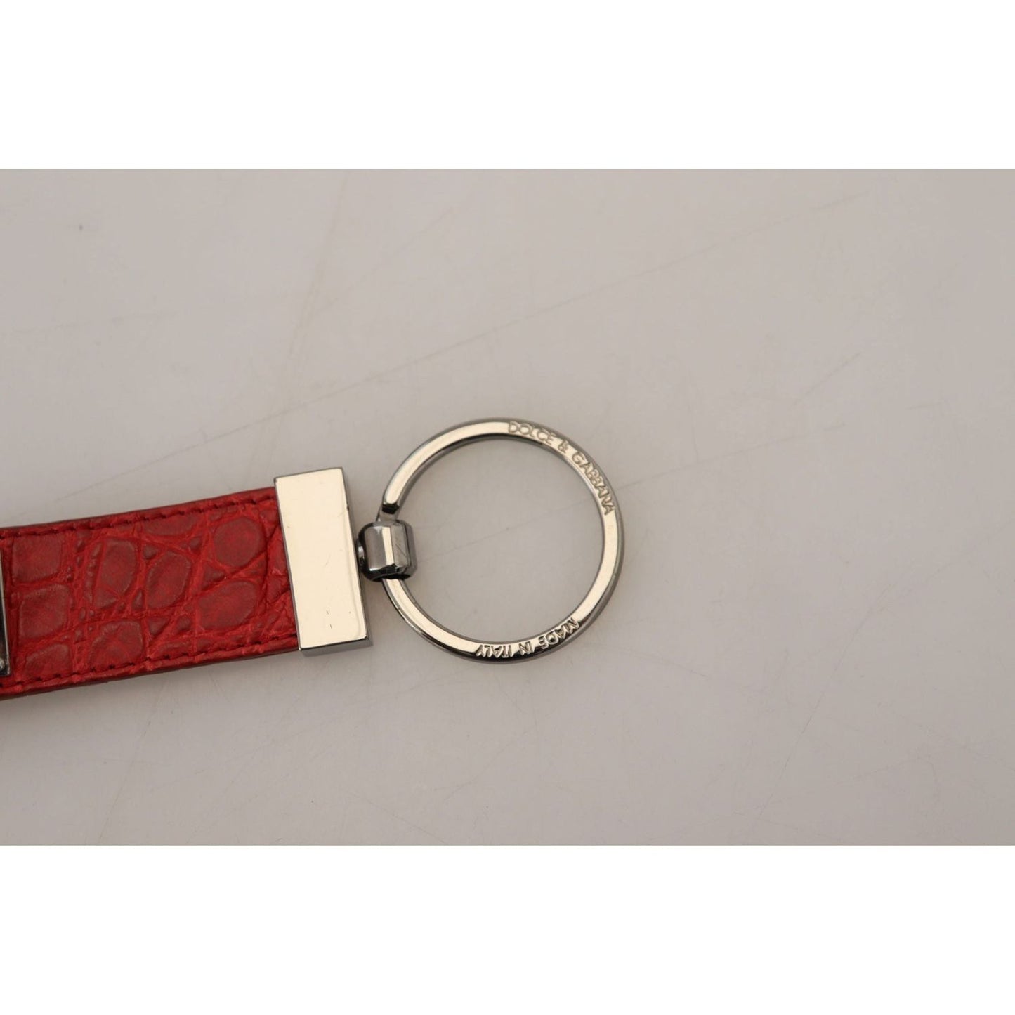 Dolce & Gabbana Chic Red Leather Keychain & Charm Accessory red-leather-logo-plaque-silver-brass-keychain