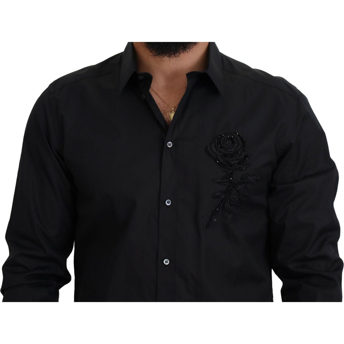 Dolce & Gabbana Elegant Slim Fit Formal Dress Shirt black-roses-slim-fit-cotton-shirt