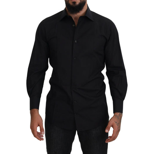 Dolce & Gabbana Elegant Black Formal Long Sleeve Shirt black-gold-cotton-collared-long-sleeve-shirt IMG_4486-scaled-19f60d9c-20e.jpg