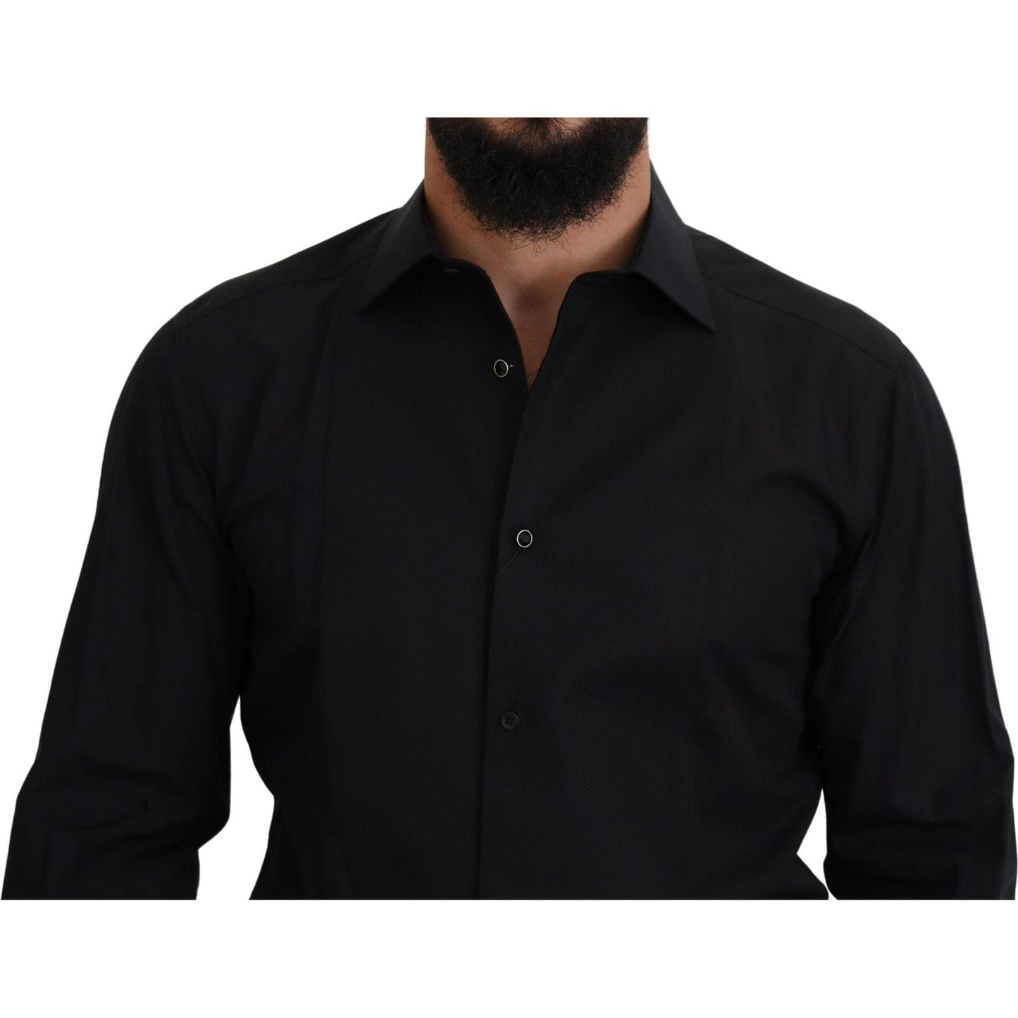 Dolce & Gabbana Elegant Black Formal Long Sleeve Shirt black-gold-cotton-collared-long-sleeve-shirt