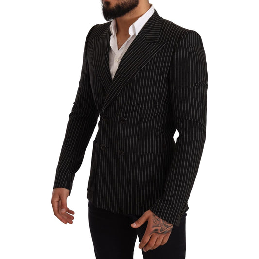 Dolce & Gabbana Elegant Striped Wool Blazer with Silk Lining black-white-striped-slim-fit-coat-blazer