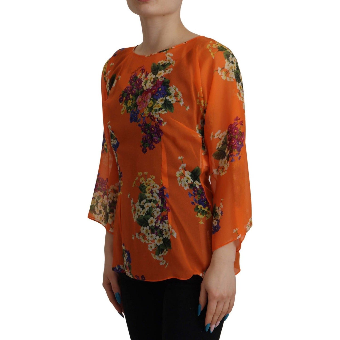 Dolce & Gabbana Elegant Floral Silk Blouse with Back Zipper orange-floral-print-long-sleeve-blouse IMG_4517-scaled-e1fe1075-975.jpg