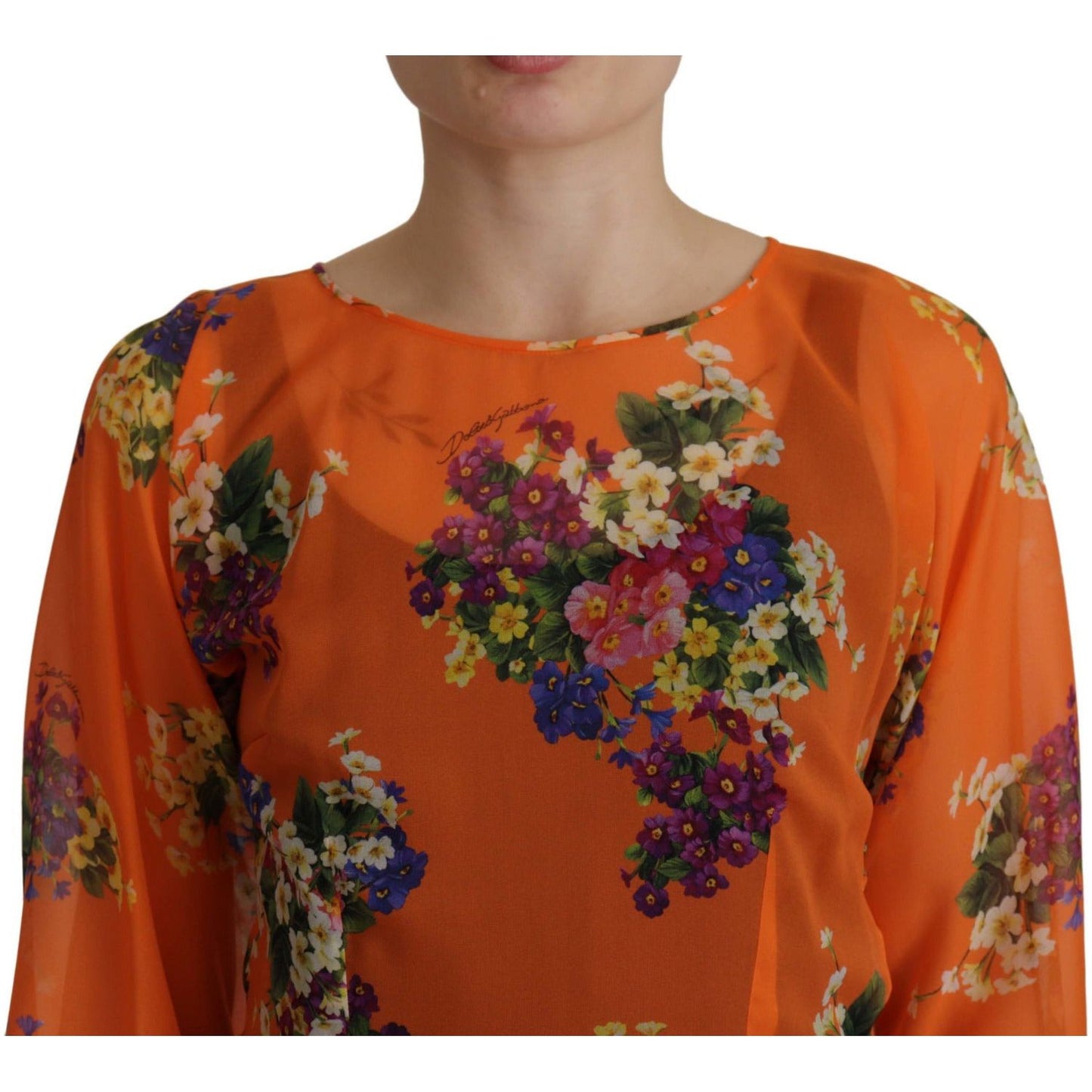 Dolce & Gabbana Elegant Floral Silk Blouse with Back Zipper orange-floral-print-long-sleeve-blouse IMG_4519-scaled-d67de3a4-5e9.jpg