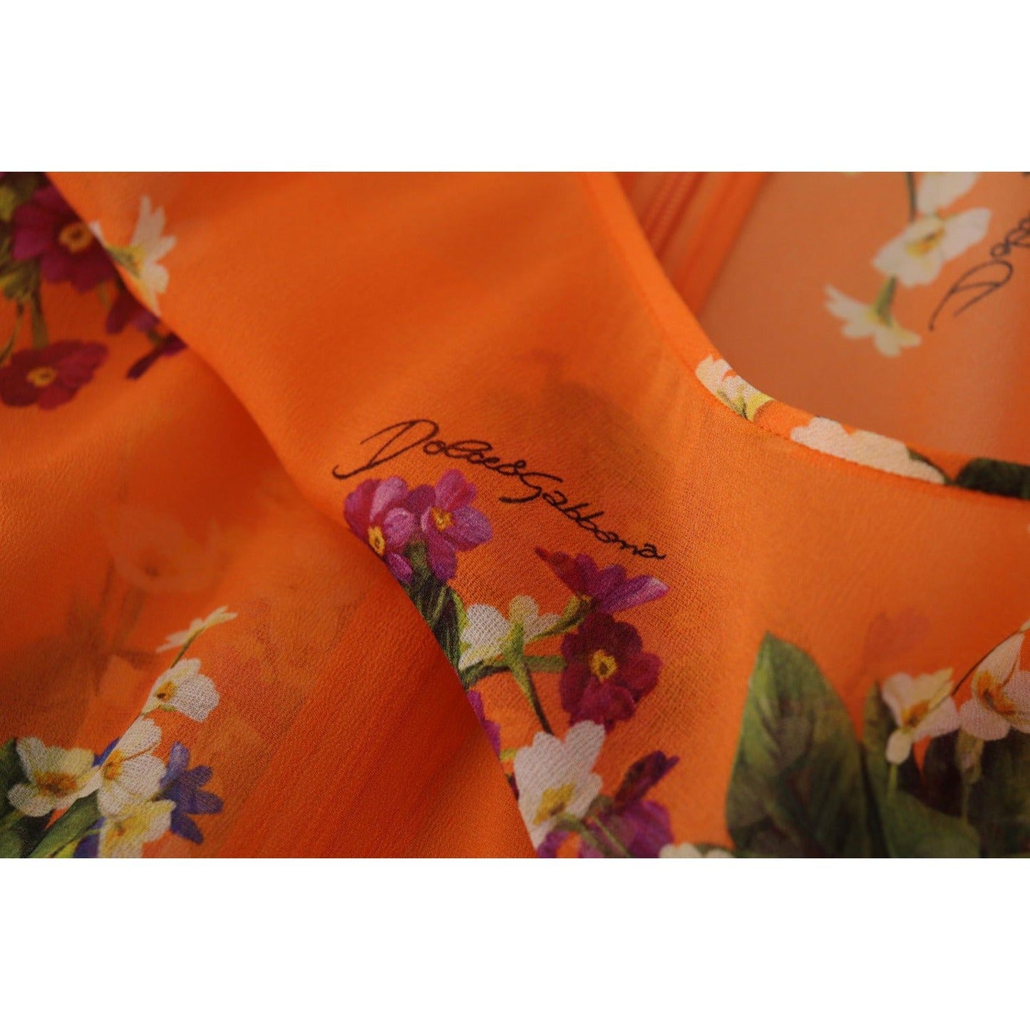 Dolce & Gabbana Elegant Floral Silk Blouse with Back Zipper orange-floral-print-long-sleeve-blouse