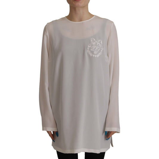 Dolce & Gabbana Elegant Silk Top with Logo Embroidery white-silk-dg-logo-embroidered-long-sleeves-blouse