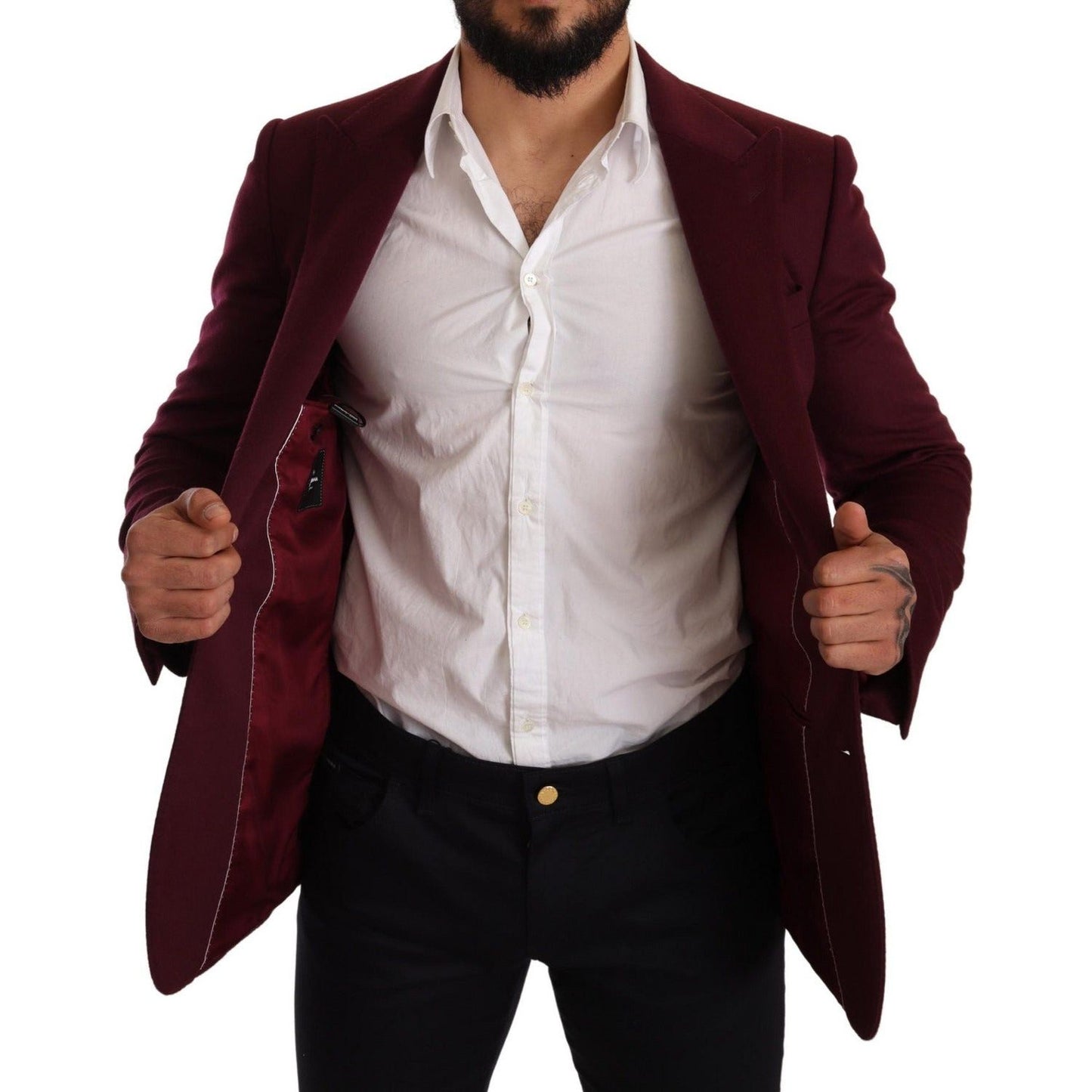 Dolce & Gabbana Elegant Maroon Bordeaux Cashmere Blazer maroon-cashmere-slim-fit-coat-jacket-blazer