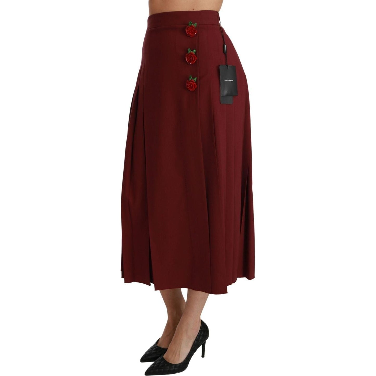 Dolce & Gabbana Elegant Red High Waist Virgin Wool Skirt red-high-waist-pleated-maxi-wool-skirt