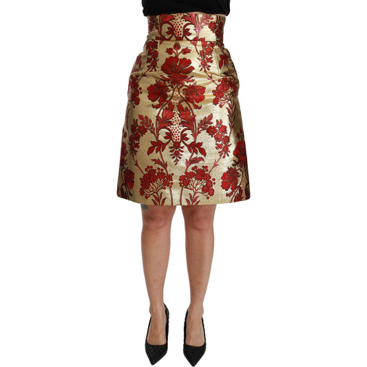 Dolce & Gabbana Opulent Gold Floral Jacquard Skirt gold-floral-jacquard-high-waist-mini-skirt