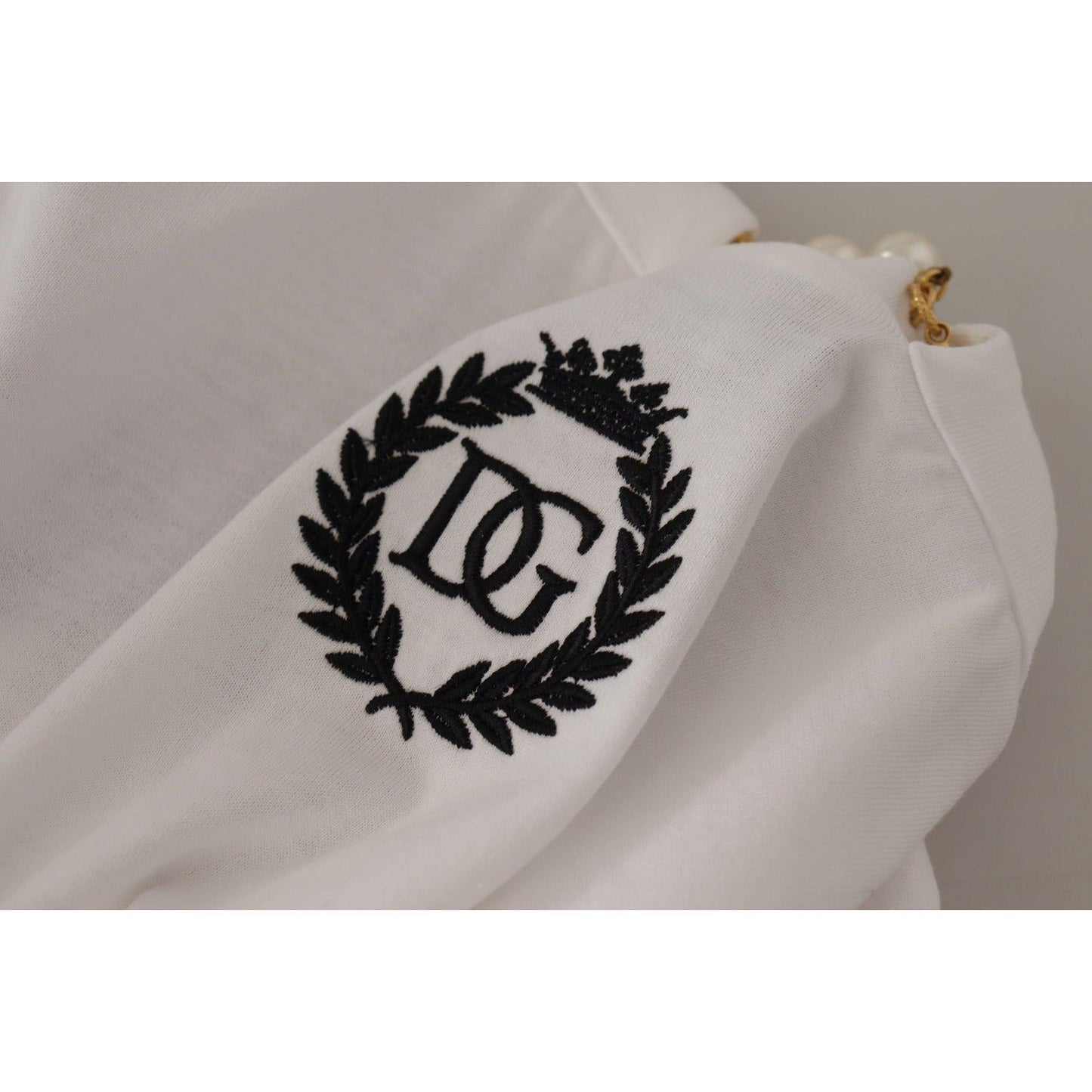 Dolce & Gabbana Stunning V-Neckline Logo Embellished Tee white-necklace-embellished-neckline-t-shirt-top