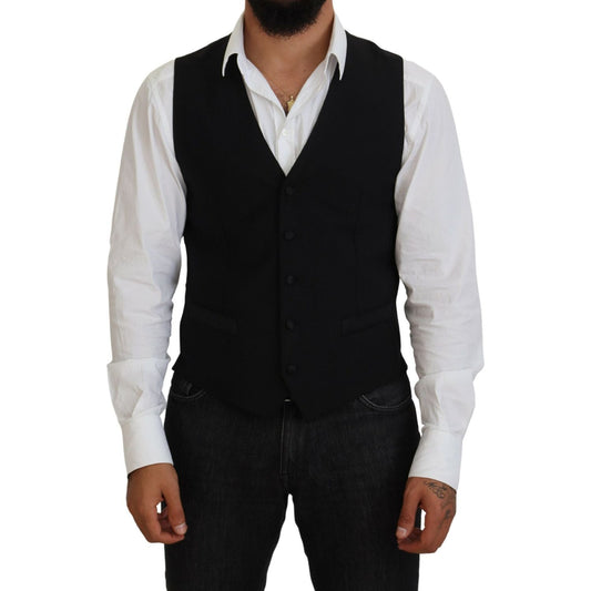 Dolce & Gabbana Elegant Black Formal Dress Vest black-virgin-wool-waistcoat-formal-vest