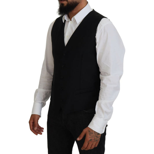 Dolce & Gabbana Elegant Single Breasted Formal Vest black-virgin-wool-waistcoat-formal-vest-1