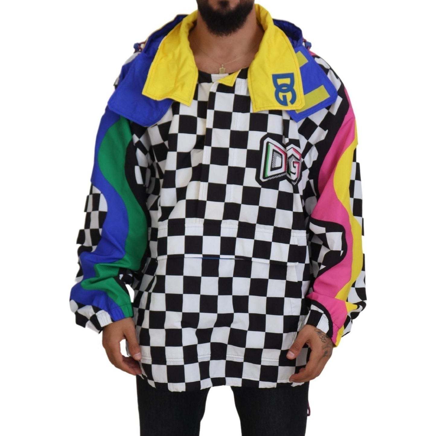 Dolce & Gabbana Multicolor Velcro Hooded Jacket multicolor-patterned-dg-hooded-jacket