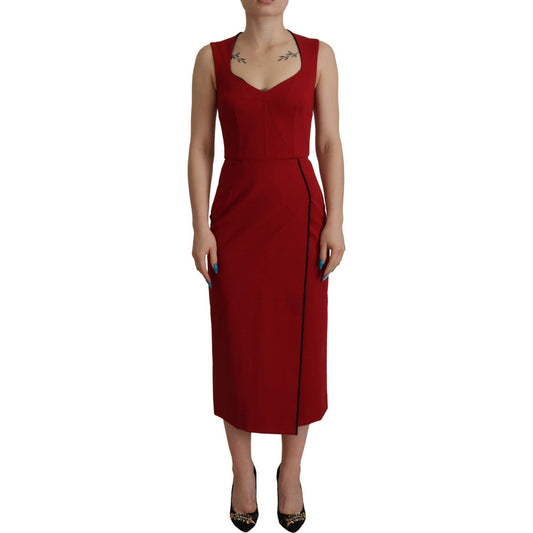 Dolce & Gabbana Elegant Red Bodycon Midi Dress red-sweetheart-neck-bodycon-midi-dress