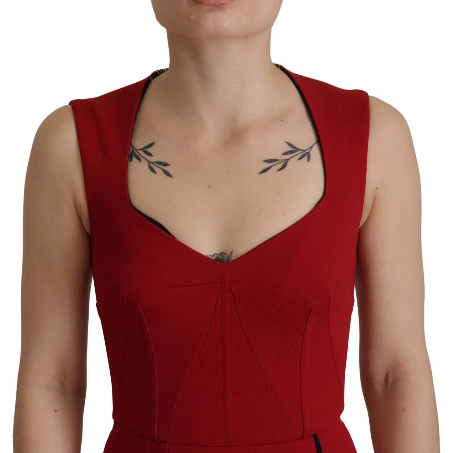 Dolce & Gabbana Elegant Red Bodycon Midi Dress red-sweetheart-neck-bodycon-midi-dress
