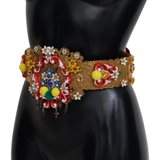 Dolce & Gabbana Gold-Tone Floral Crystal Waist Belt embellished-floral-crystal-wide-waist-carretto-belt