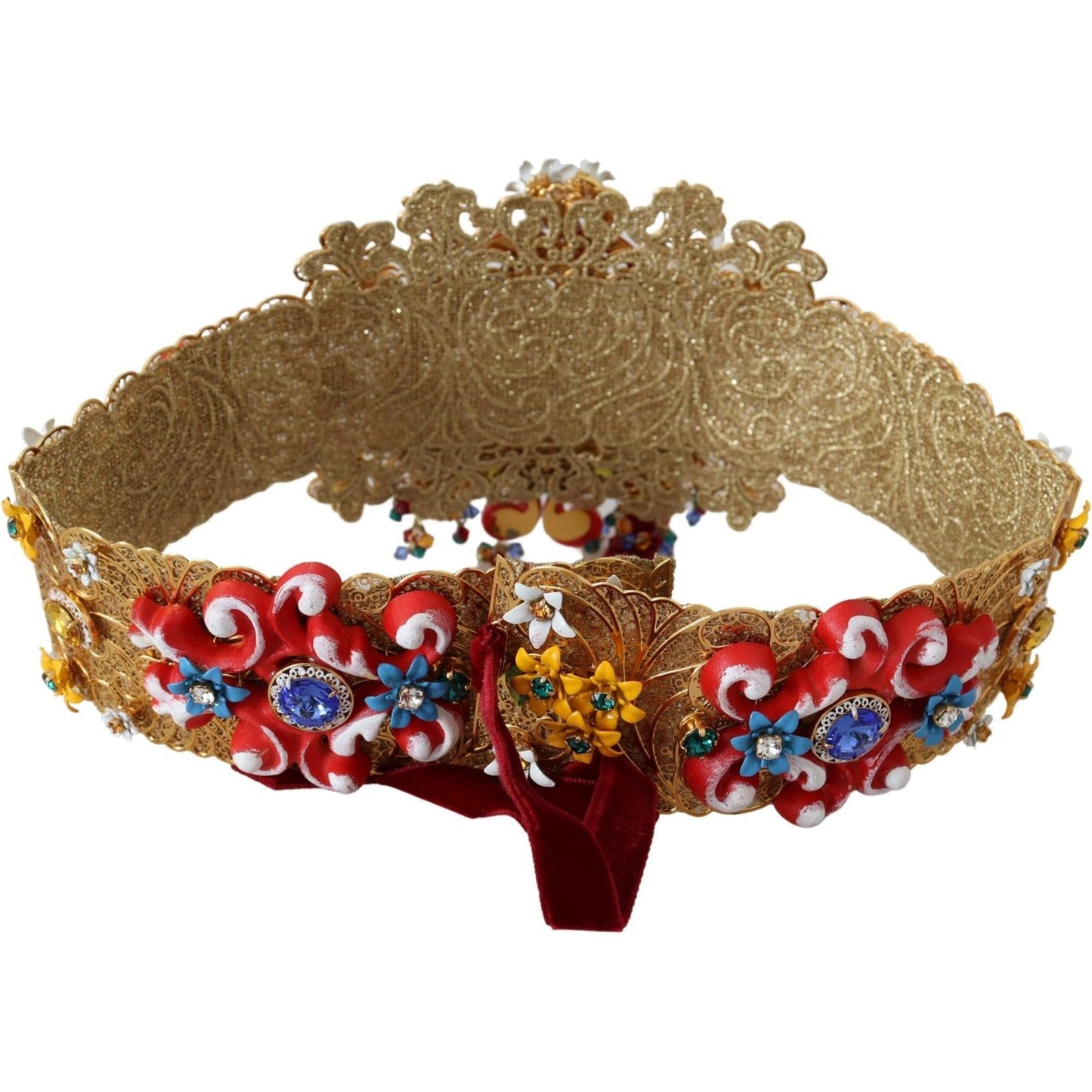 Dolce & Gabbana Gold-Tone Floral Crystal Waist Belt embellished-floral-crystal-wide-waist-carretto-belt