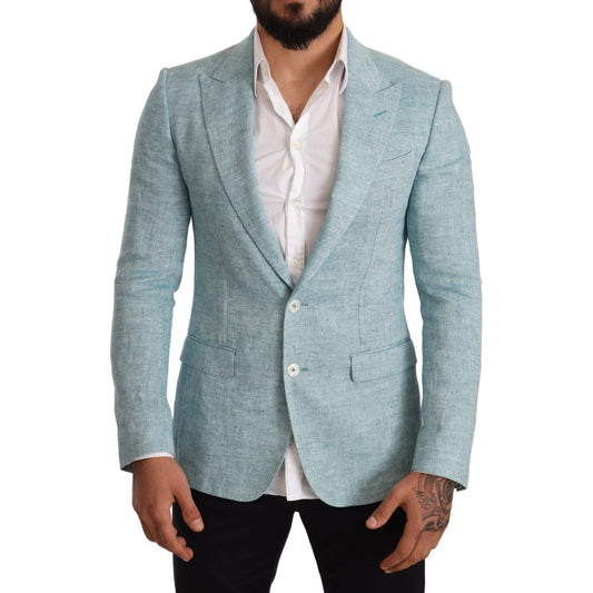 Dolce & Gabbana Elegant Light Blue Linen Blazer blue-slim-fit-linen-coat-taormina-blazer
