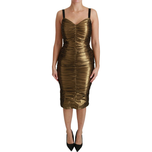 Dolce & Gabbana Gold Stretch Lame Ruched Dress gold-metallic-stretch-bodycon-ruched-dress