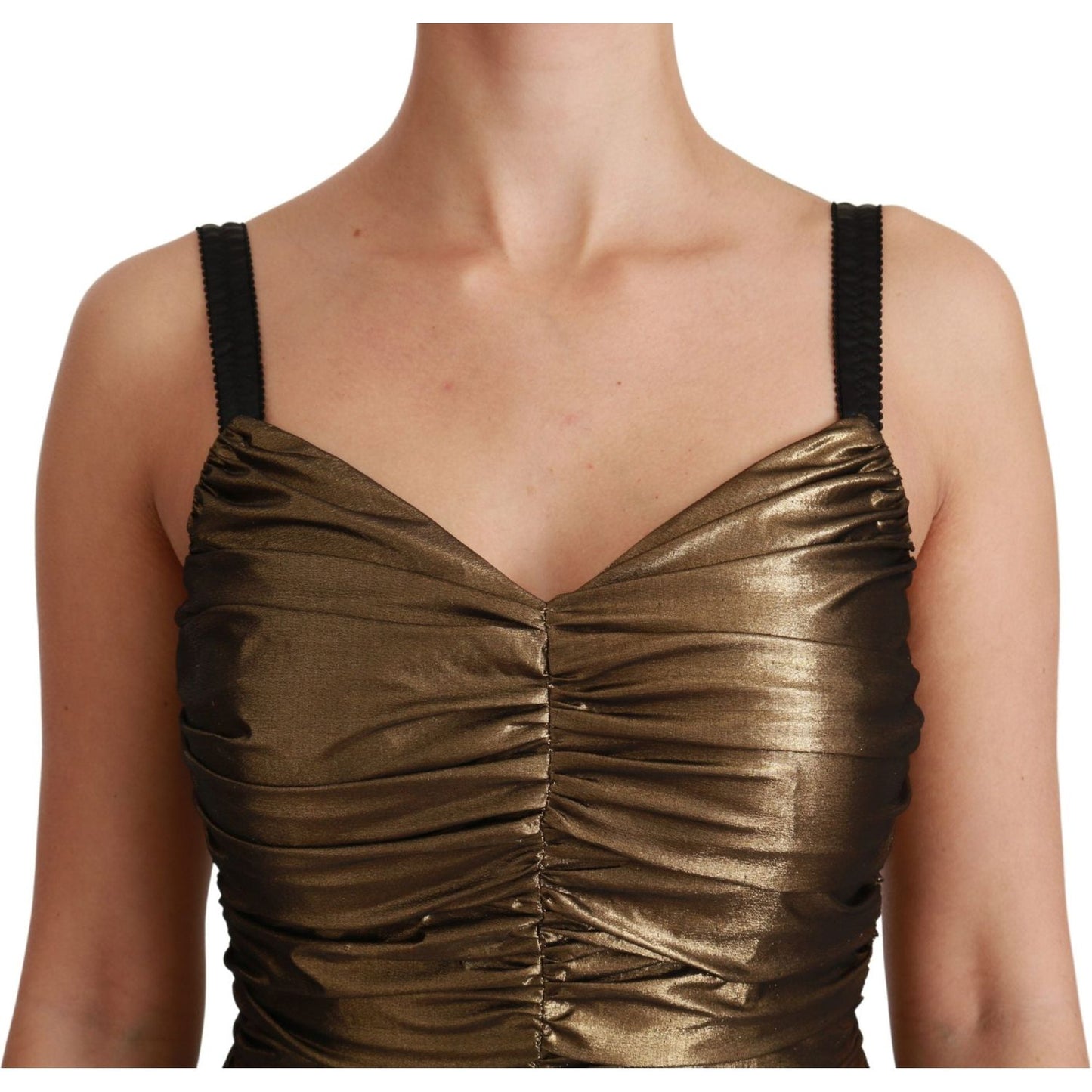 Dolce & Gabbana Gold Stretch Lame Ruched Dress gold-metallic-stretch-bodycon-ruched-dress