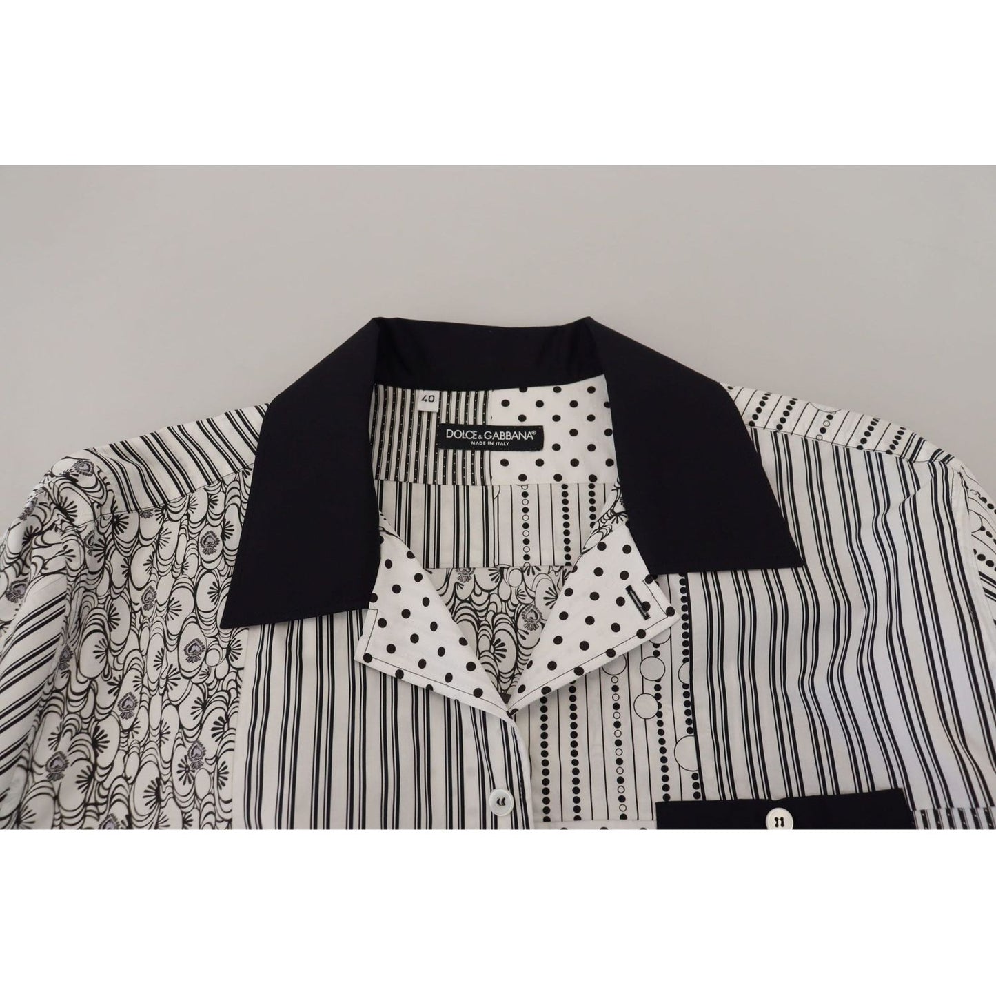 Dolce & Gabbana Elegant Black & White Cotton Shirt white-black-patterned-button-down-shirt