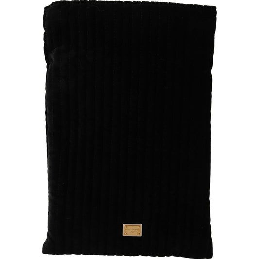 Dolce & Gabbana Elegant Velvet Quilted Glasses Holder Bag black-velvet-quilt-drawstring-logo-plaque-pouch-bag