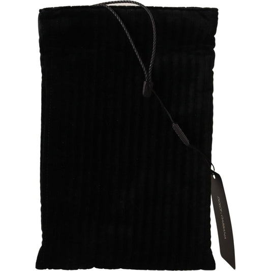 Dolce & Gabbana Elegant Velvet Quilted Glasses Holder Bag black-velvet-quilt-drawstring-logo-plaque-pouch-bag