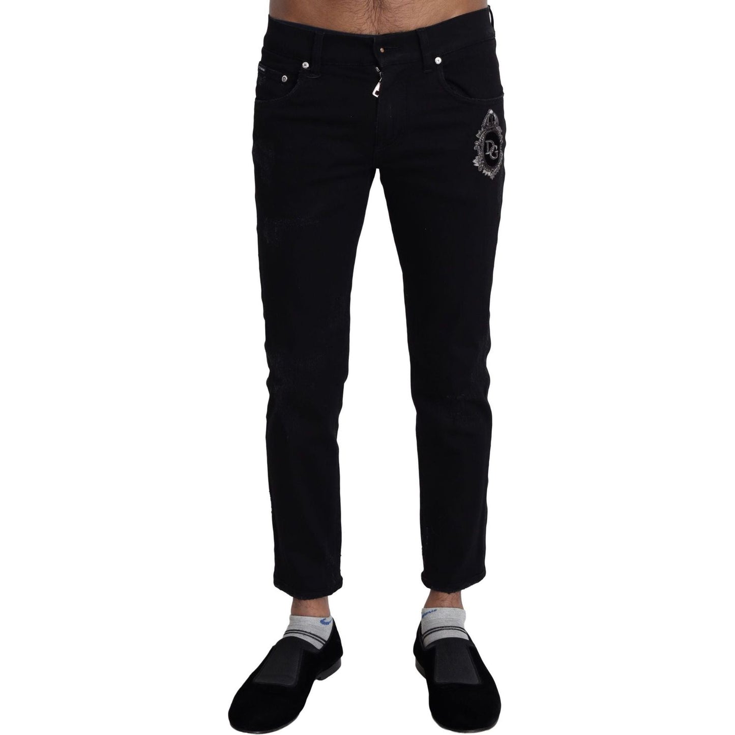 Dolce & Gabbana Elegant Skinny Black Jeans with Embroidery Jeans & Pants black-heraldic-embroidery-skinny-denim-jeans