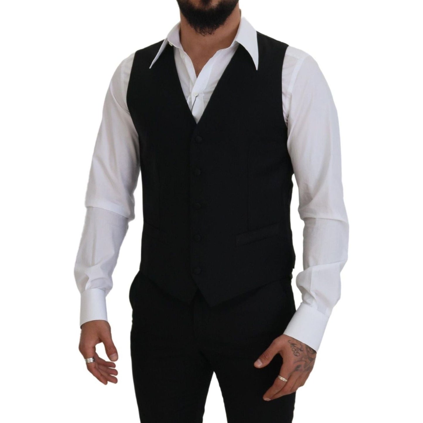 Dolce & Gabbana Elegant Black Single-Breasted Dress Vest black-virgin-wool-waistcoat-formal-dress-vest