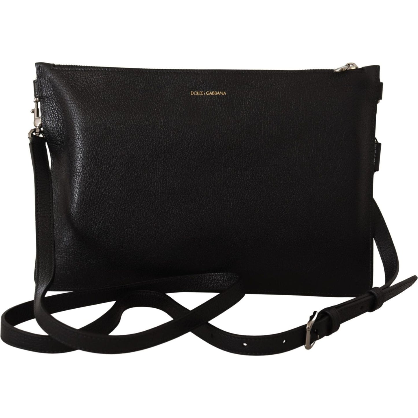 Dolce & Gabbana Elegant Black Leather Sling Shoulder Bag black-exotic-leather-shoulder-sling-alta-sartoria-bag