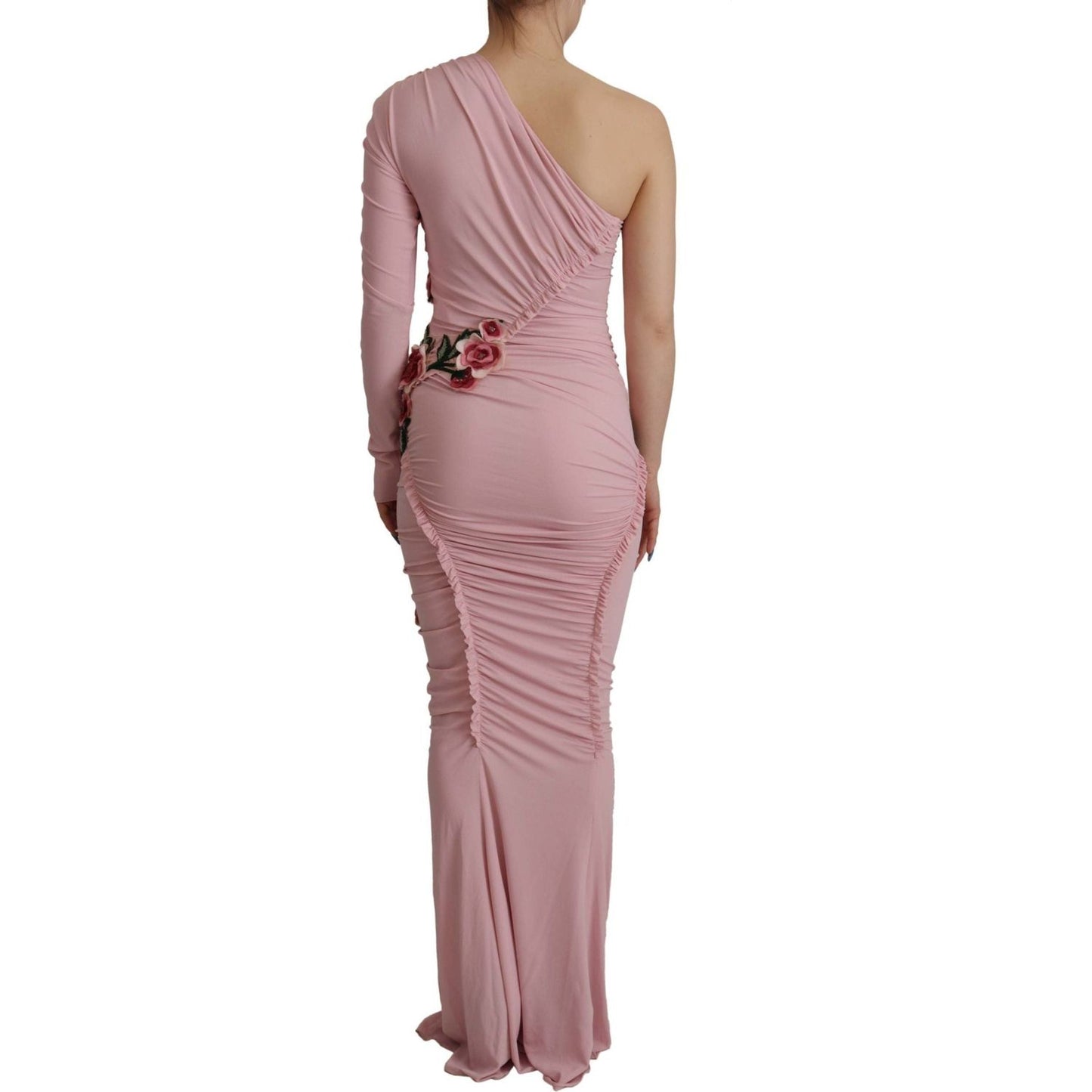 Dolce & Gabbana Elegant Pink One Shoulder Bodycon Dress pink-flower-embellished-one-shoulder-dress