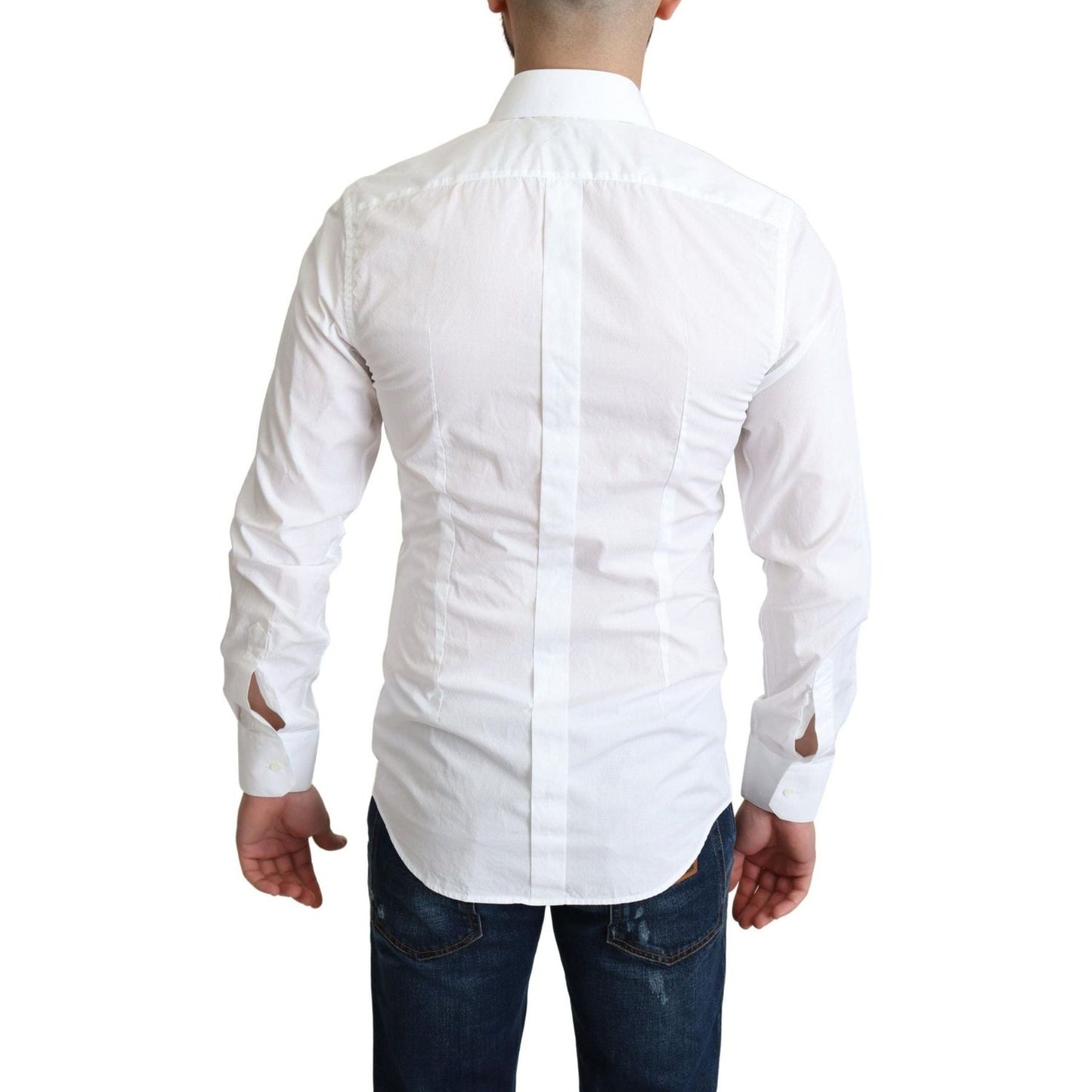 Dolce & Gabbana Elegant White Cotton Dress Shirt white-cotton-long-sleeves-men-formal-shirt