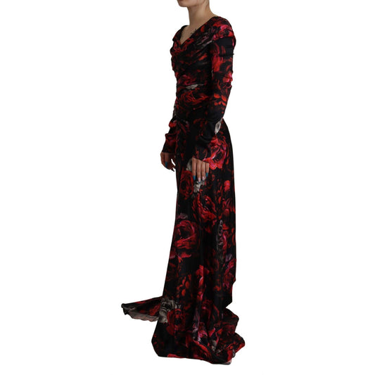 Dolce & Gabbana Elegant Floral A-Line Sheath Dress black-floral-roses-a-line-sheath-gown-dress
