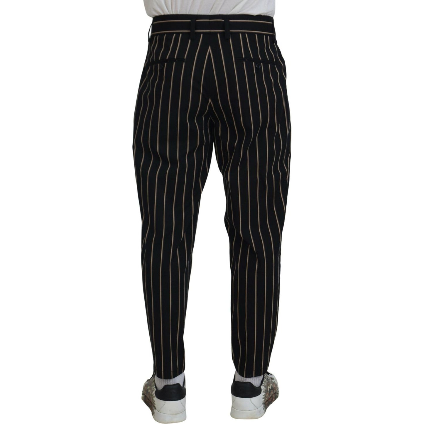 Dolce & Gabbana Elegant Striped Chino Tapered Pants black-beige-striped-cotton-stretch-pants