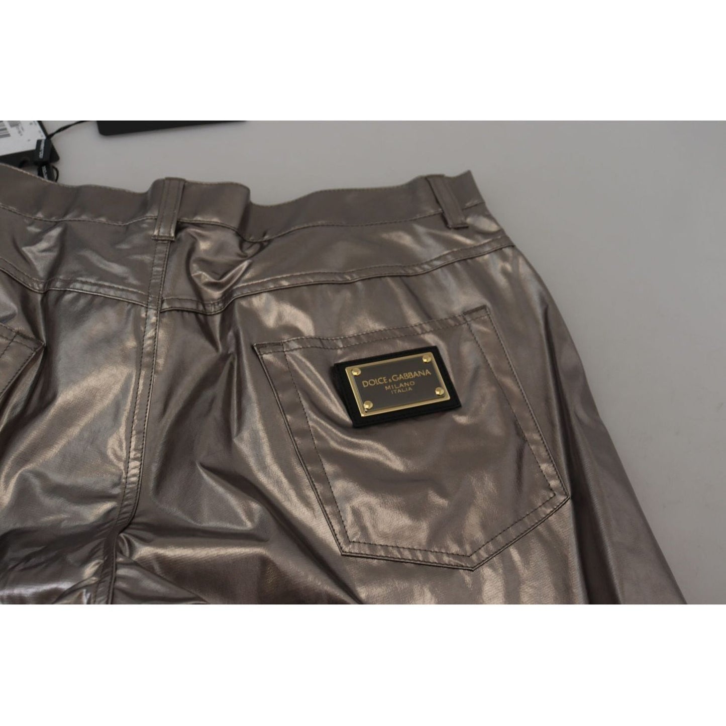 Dolce & Gabbana Metallic Silver Casual Pants silver-metallic-nylon-stretch-pants IMG_4856-scaled-521b9a6f-dc5.jpg