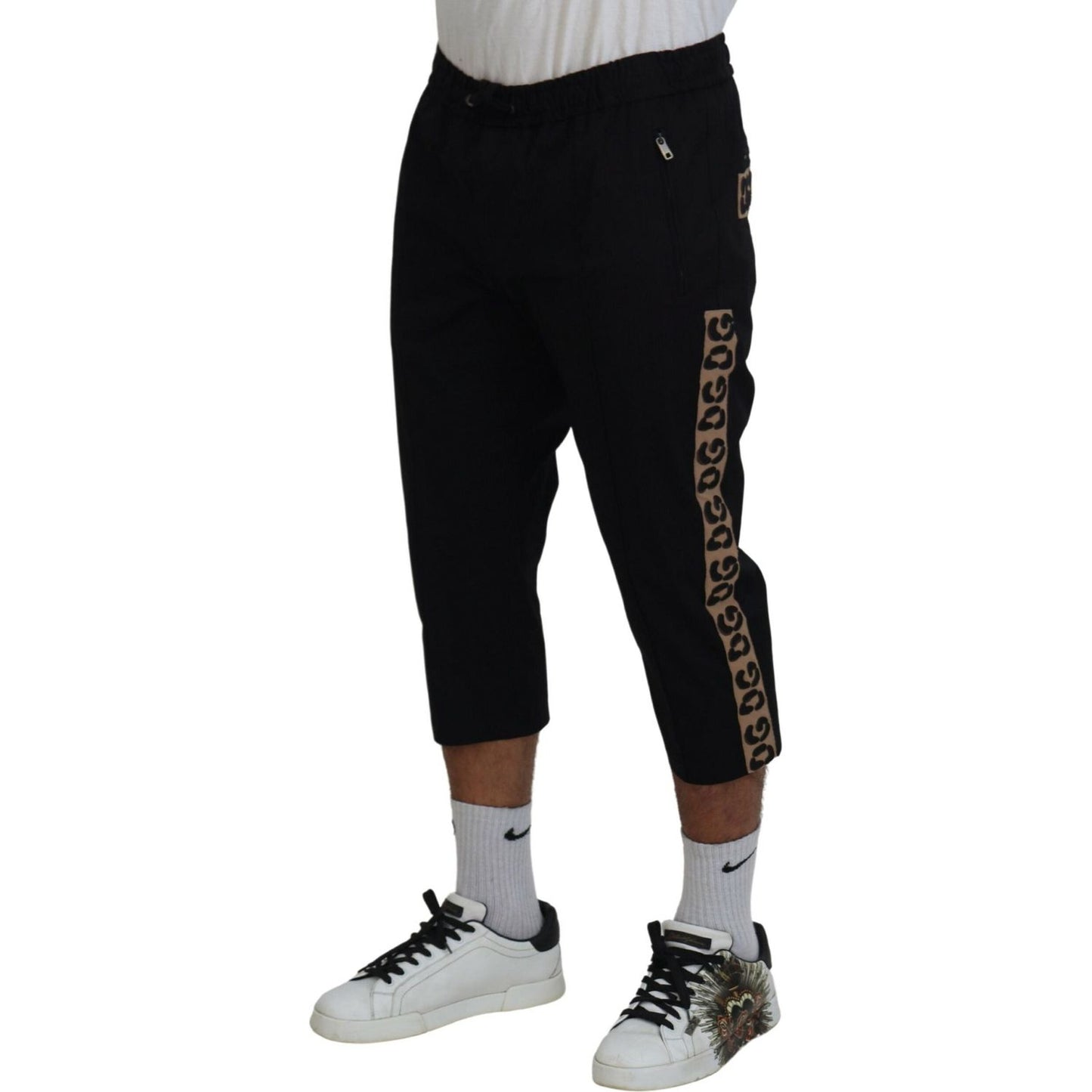 Dolce & Gabbana Elegant Leopard Print Cropped Pants black-cotton-elastic-waist-dg-logo-cropped-pants