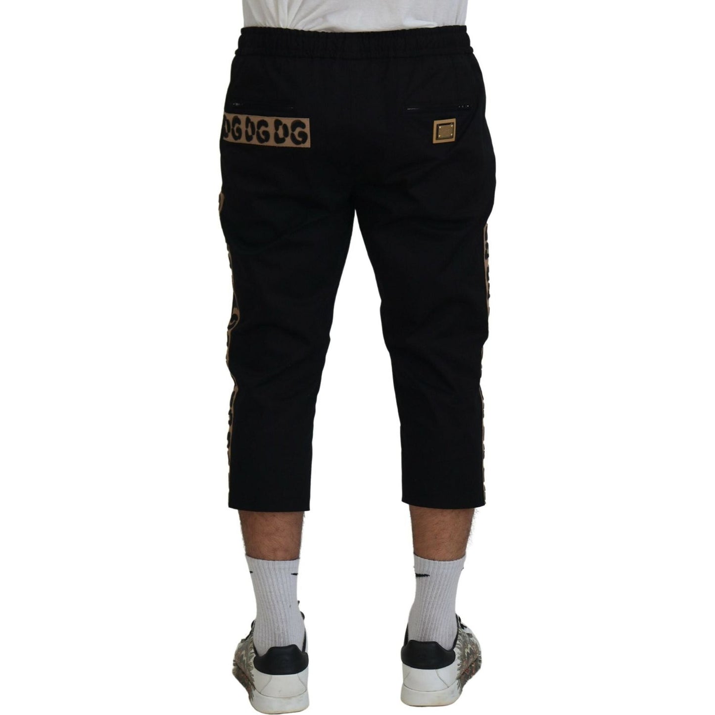 Dolce & Gabbana Elegant Leopard Print Cropped Pants black-cotton-elastic-waist-dg-logo-cropped-pants