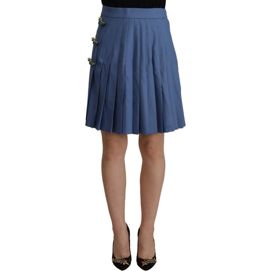 Dolce & Gabbana Elegant Pleated A-Line Mini Skirt with Bird Appliques blue-embellished-pleated-mini-skirt-wool