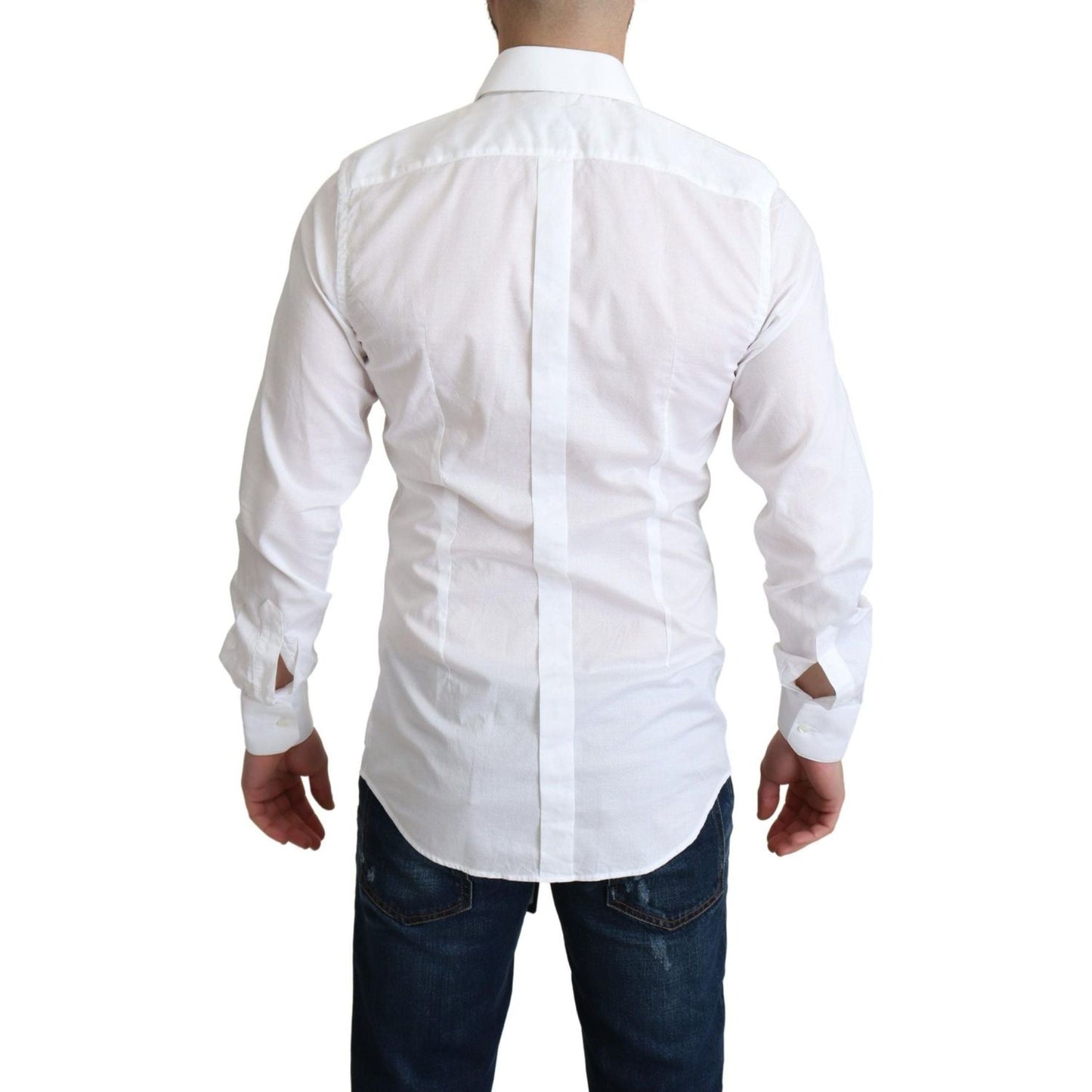 Dolce & Gabbana Elegant White Cotton Dress Shirt Slim Fit white-cotton-long-sleeves-formal-shirt
