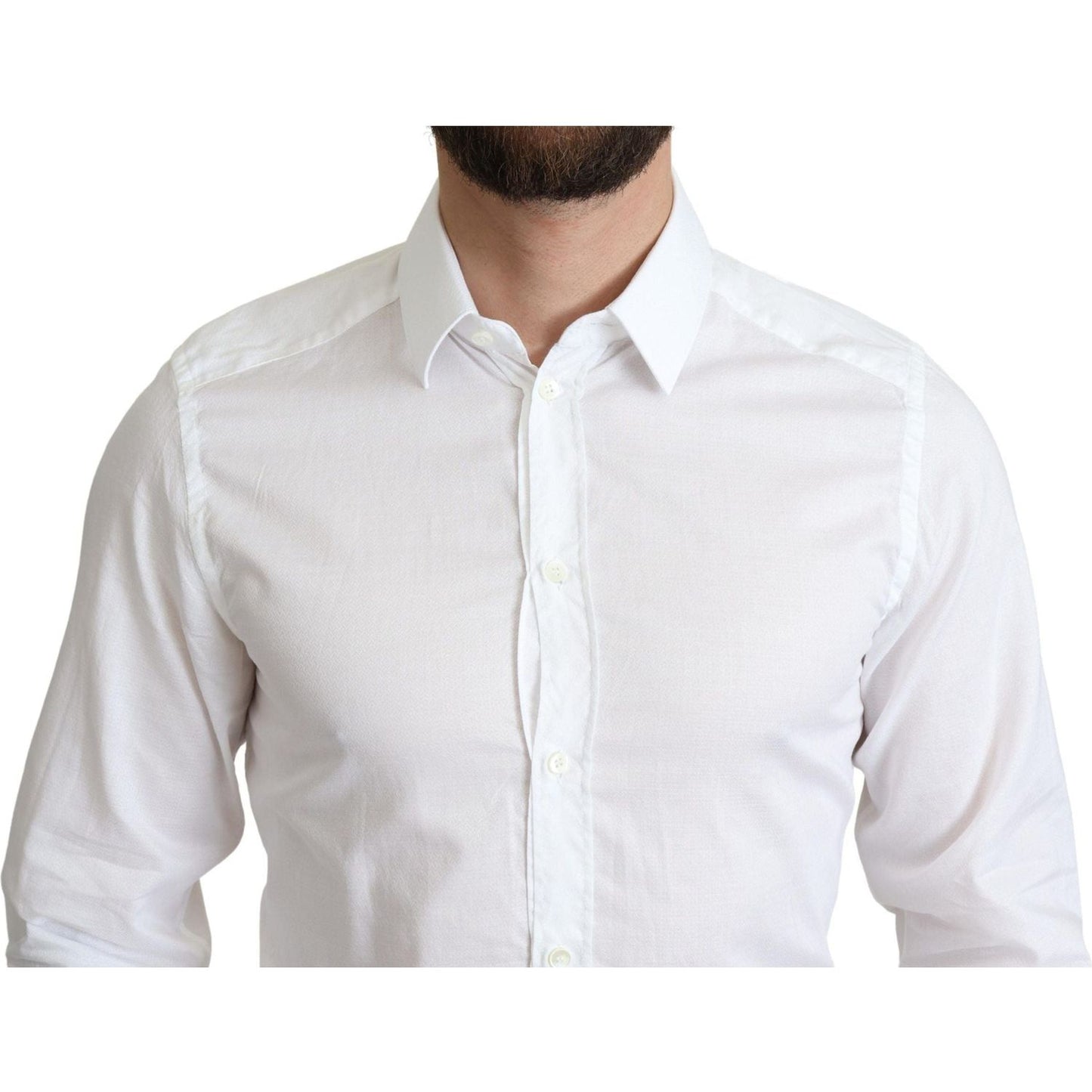 Dolce & Gabbana Elegant White Cotton Dress Shirt Slim Fit white-cotton-long-sleeves-formal-shirt