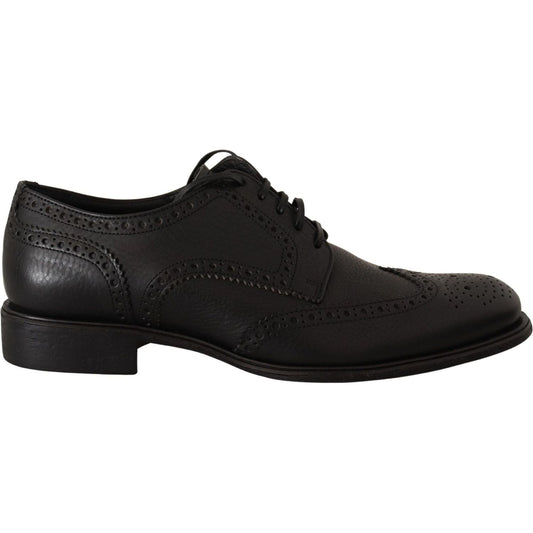 Dolce & Gabbana Elegant Black Leather Derby Wingtip Shoes black-leather-oxford-wingtip-formal-dress-shoes-1