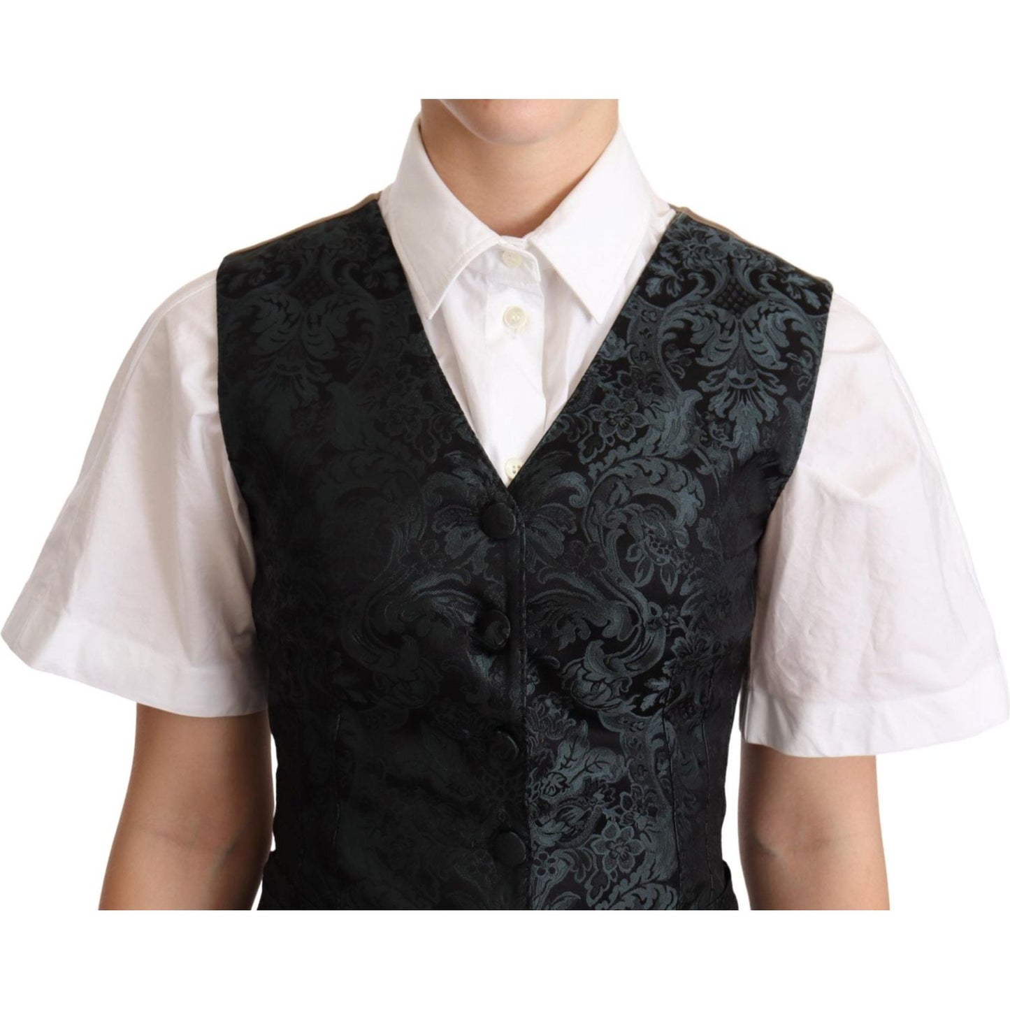 Dolce & Gabbana Enchanting Jacquard Floral Waistcoat Vest Jacket black-jacquard-floral-waistcoat-vest-green