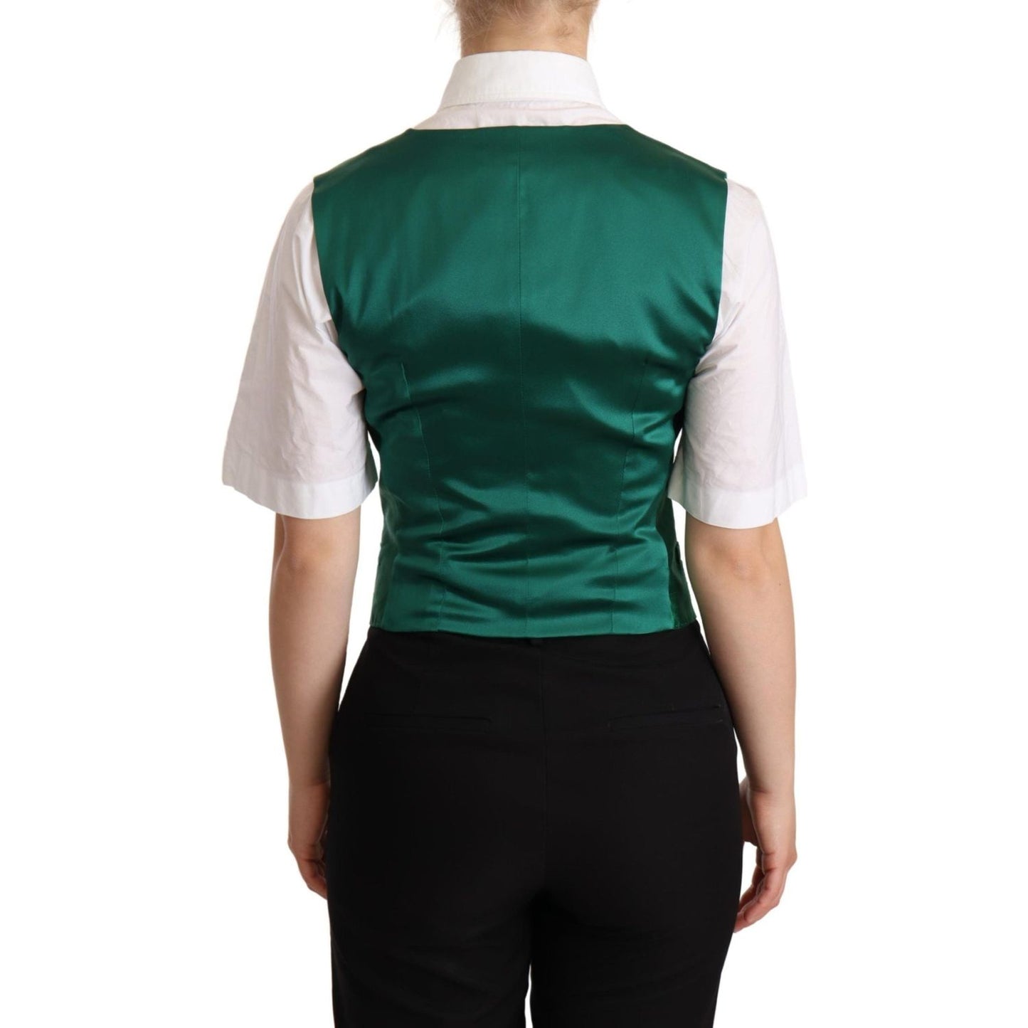 Dolce & Gabbana Elegant Green Silk Blend Waistcoat Vest Jacket green-silk-satin-sleeveless-waistcoat-vest