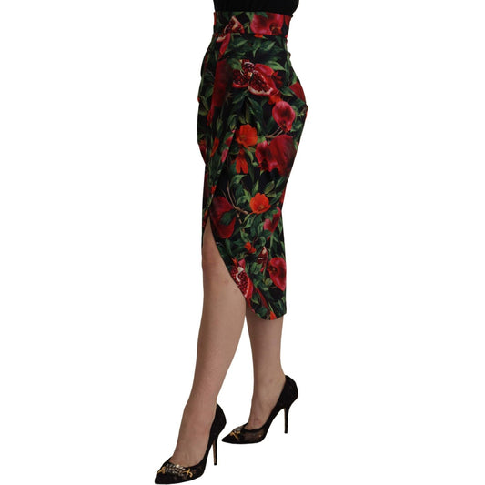 Dolce & Gabbana Chic Midi Wrap Skirt with Fruit Motif black-red-fruit-stretch-wrap-skirt