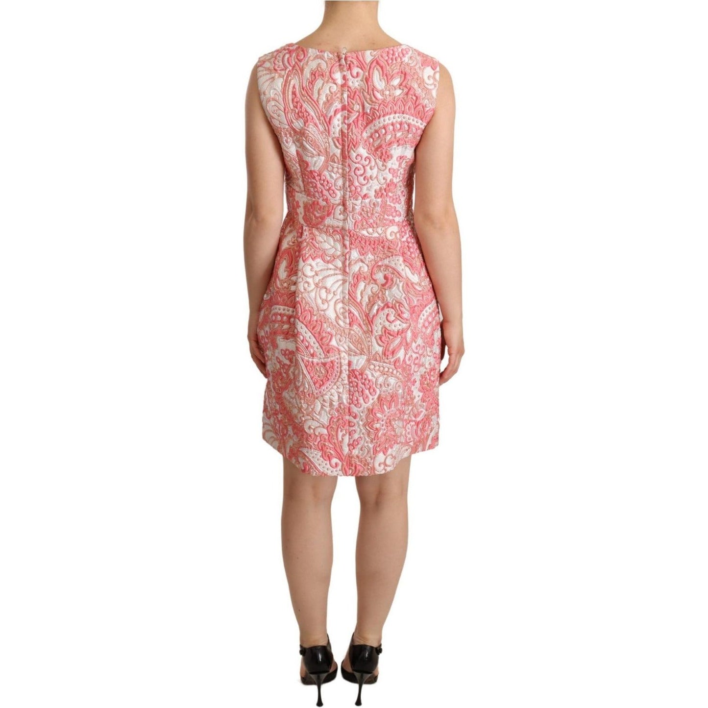 Dolce & Gabbana Pink Floral Jacquard Pleated Sheath Dress WOMAN DRESSES pink-floral-jacquard-pleated-sheath-dress