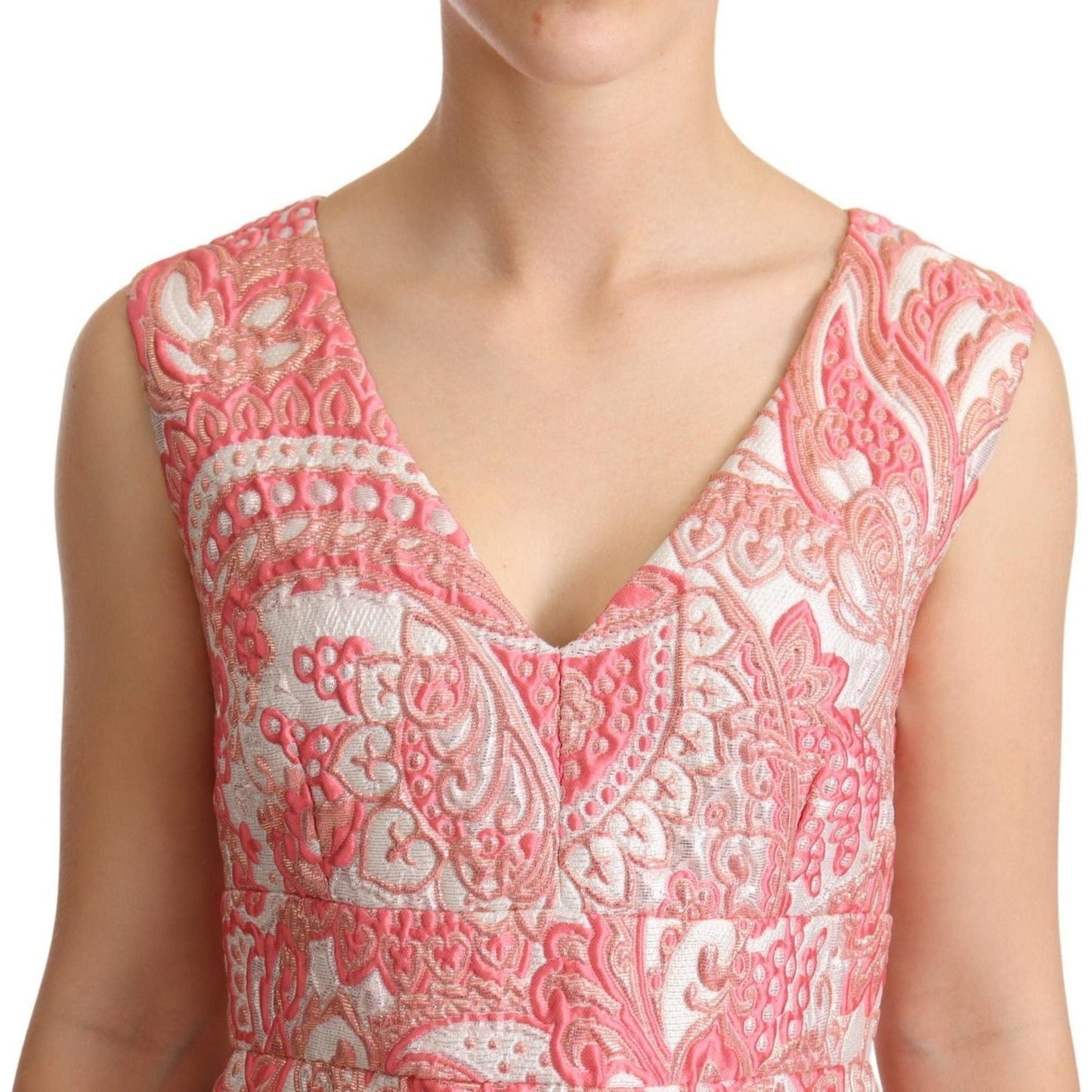 Dolce & Gabbana Pink Floral Jacquard Pleated Sheath Dress WOMAN DRESSES pink-floral-jacquard-pleated-sheath-dress